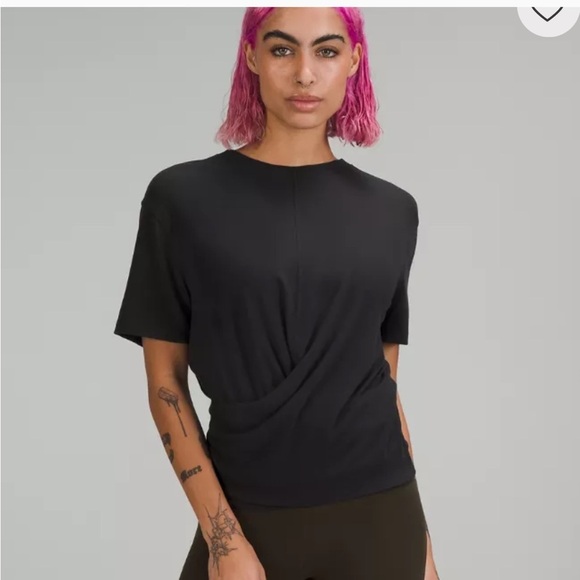 Lululemon T Shirt Ribbed Modal Reversible Draped Front Top Black - Picture 2 of 5